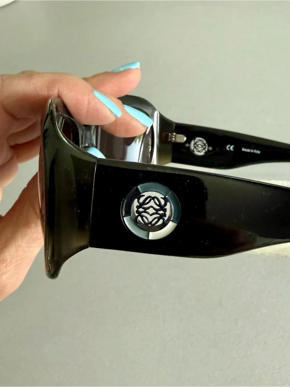 NWT Loewe Oversized Black Enamel Sunglasses Italy w/ Leather Case